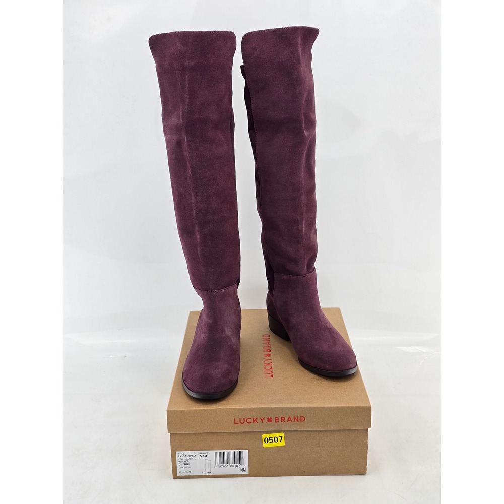 Lucky Brand Calypso Boots Womens 5.5 Winter Cherry Suede Over The Knee - NEW